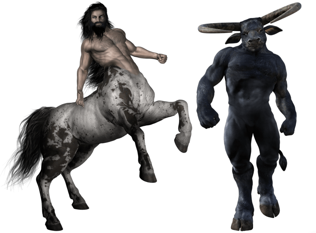 two strong male minotaur Sagittarius 