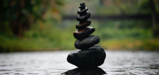 black stackable stone decor at the body of water