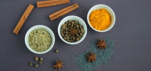 assorted spices near white ceramic bowls