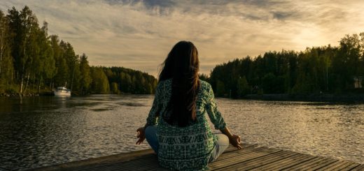 yoga, woman, lake