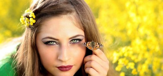 face, butterfly, field