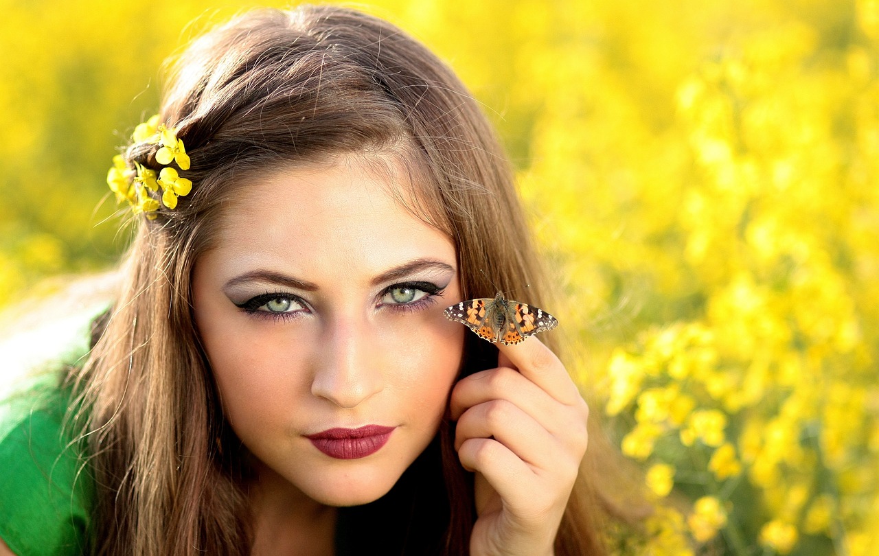 face, butterfly, field