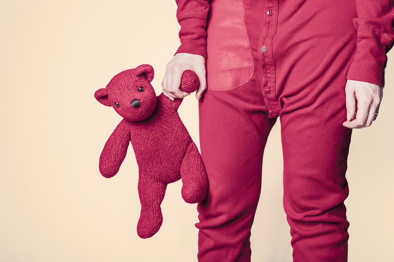 teddy bear, toy, red