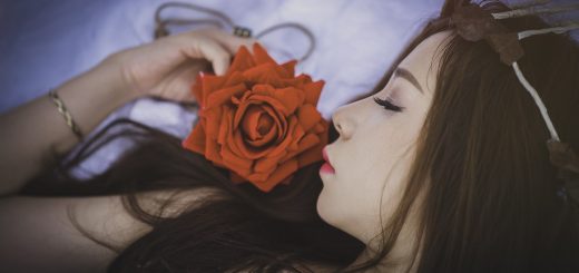 girl, rose flower, sleep