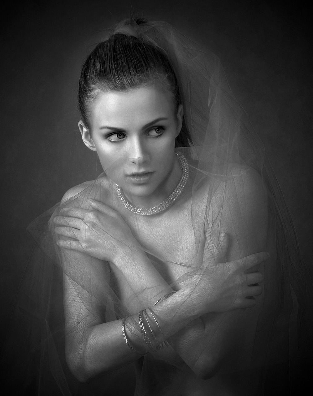 woman, veil, tulle