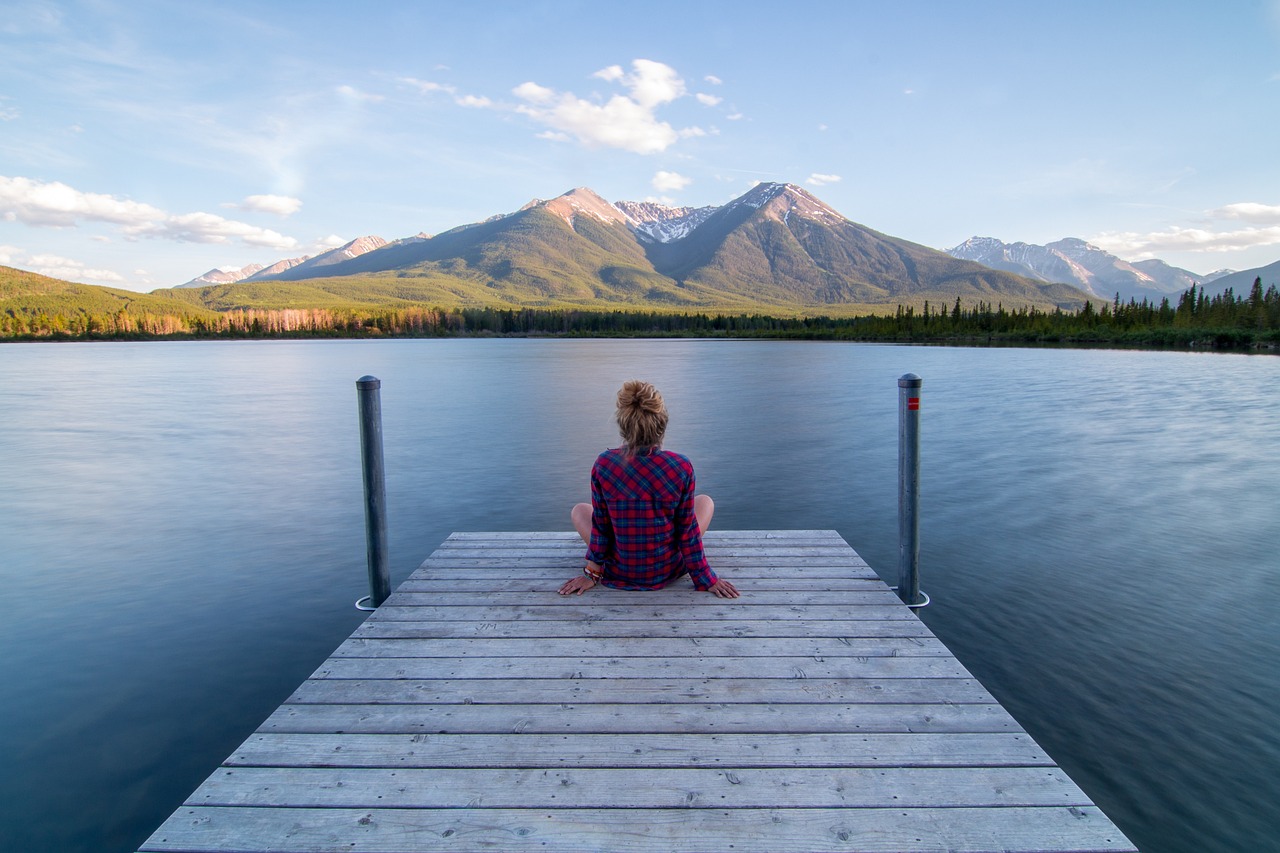 jetty, woman, sitting