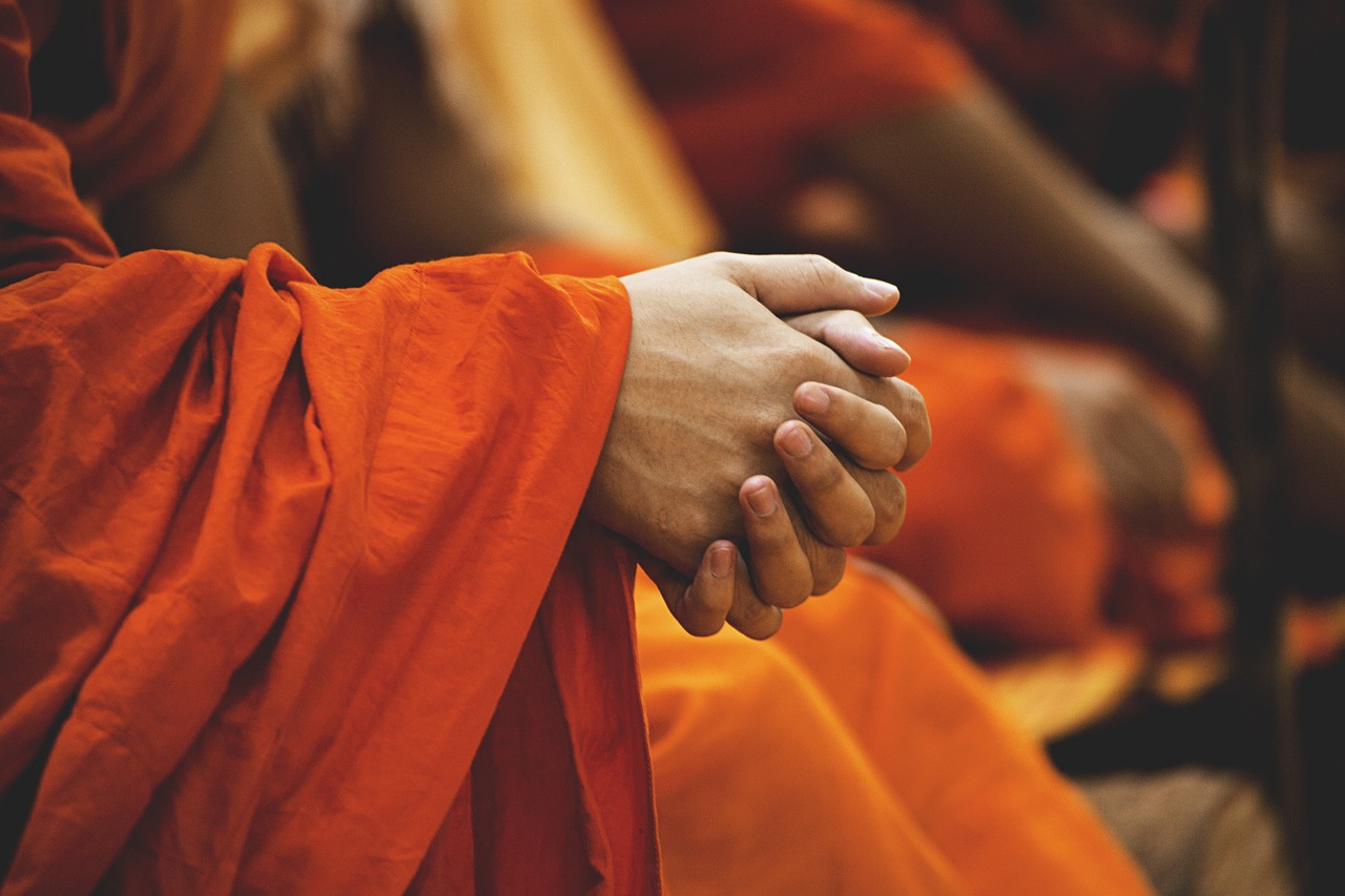 buddhism, folded hands, monks