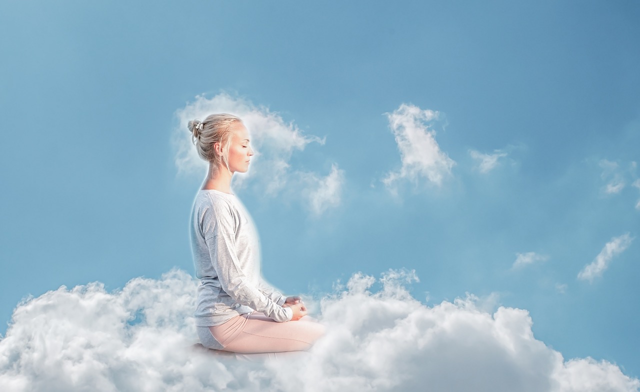 woman, sky, meditation