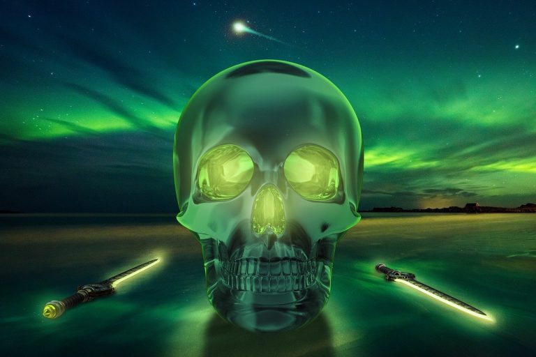 crystal skull, crystal, northern lights