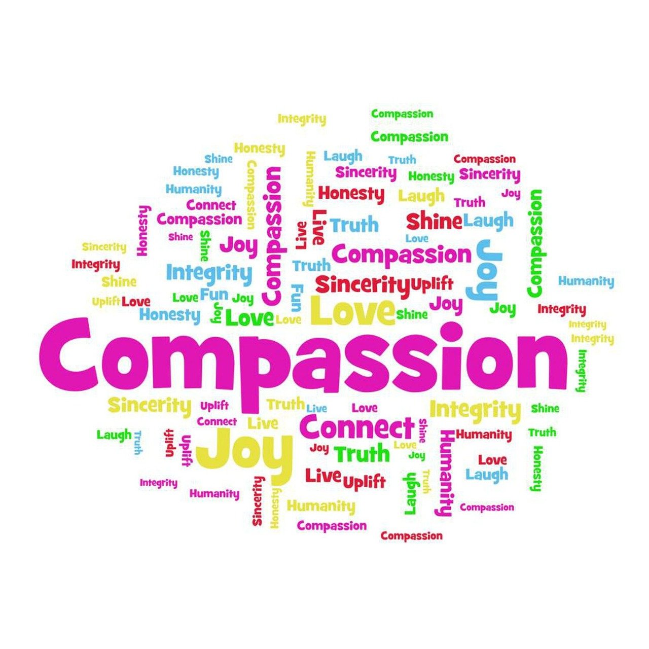 word cloud, compassion, joy