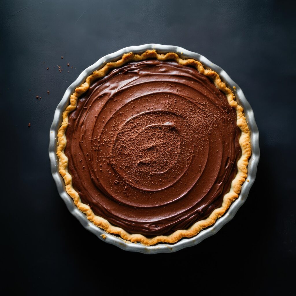 ai generated, pie, sweet, dessert, cream pie, chocolate, cocoa powder, treat, indulgent, baking, gourmet, delicious, appetizing, confectionery, chocolate pie