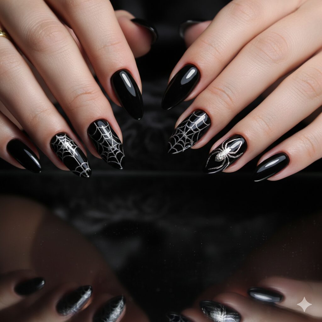 Elegant Black and Orange Halloween Nails